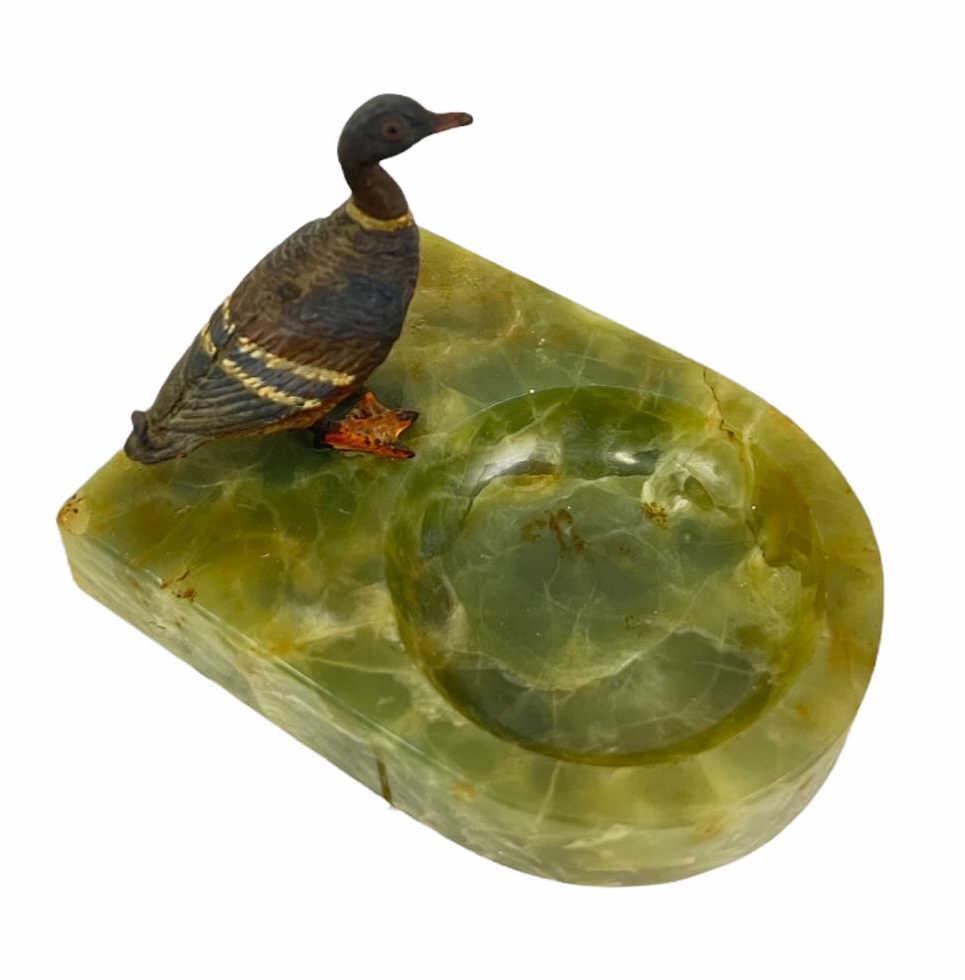 DUCK ON JADE ASHTRAY: DUCK ON JADE ASHTRAY Height: 3 in. by Width: 4 in. by Depth: 3 IN.