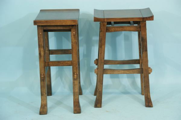 PAIR OF ARTS AND CRAFTS STYLE BAR STOOLS: PAIR OF ARTS AND CRAFTS STYLE BAR STOOLS. Height: 30 in. in. by Width: 18 in. in. by Depth: 13 in.