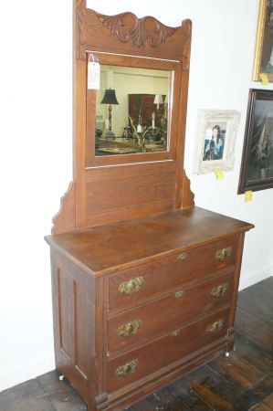 19th C chest of drawers with mirror: 19th C chest of drawers with mirror. Buyer's Responsibility: All items must be paid the day of purchase and removed from the premises no later than 5 p.m. Monday, June 27. Or items may be picked up Sa