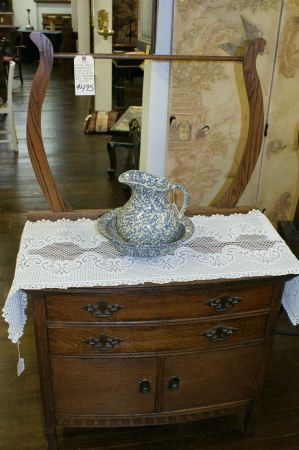 Victorian washstand (no mirror) & wash bowl & pit: Victorian washstand (no mirror) & wash bowl & pitcher. Buyer's Responsibility: All items must be paid the day of purchase and removed from the premises no later than 5 p.m. Monday, June 27. Or items m