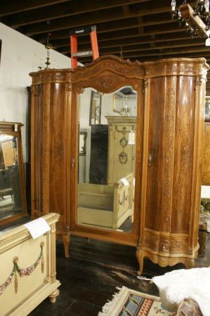 Large Italian Antique Burl Walnut Armoire: Large Italian Antique Burl Walnut Armoire. Buyer's Responsibility: All items must be paid the day of purchase and removed from the premises no later than 5 p.m. Monday, June 27. Or items may be picked