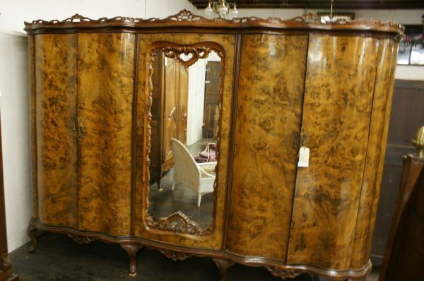 Italian Venetian Burled Walnut 5 Door Armoire with: Italian Venetian Burled Walnut 5 Door Armoire with Satinwood Inlays. Buyer's Responsibility: All items must be paid the day of purchase and removed from the premises no later than 5 p.m. Monday, June