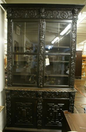French 19thC Heavily Carved Bookcase: French 19thC Heavily Carved Bookcase. Buyer's Responsibility: All items must be paid the day of purchase and removed from the premises no later than 5 p.m. Monday, June 27. Or items may be picked up S