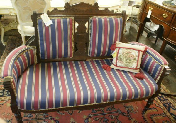 East Lake Victorian Settee: East Lake Victorian Settee. Buyer's Responsibility: All items must be paid the day of purchase and removed from the premises no later than 5 p.m. Monday, June 27. Or items may be picked up Saturday, J