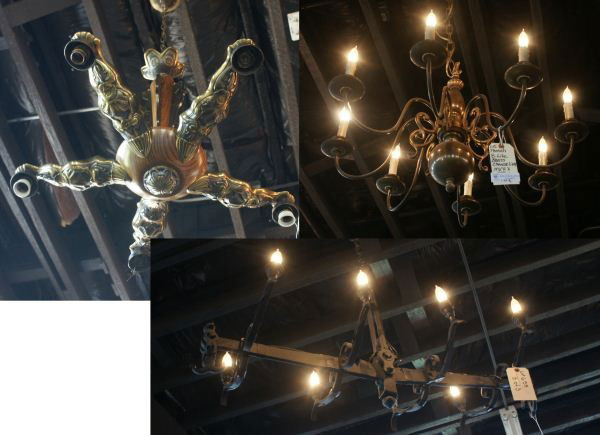 Mixed Lot / 3 Assorted Metal Frame Chandeliers: Mixed Lot / 3 Assorted Metal Frame Chandeliers. Buyer's Responsibility: All items must be paid the day of purchase and removed from the premises no later than 5 p.m. Monday, June 27. Or items may be p