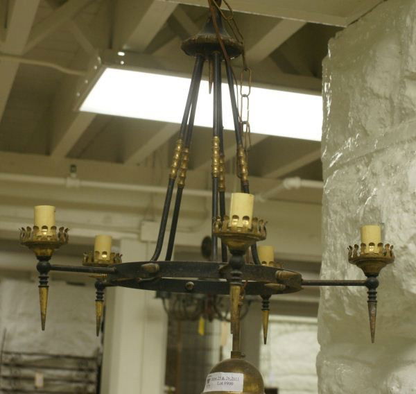 5 Light Metal Chandelier: 5 Light Metal Chandelier. Buyer's Responsibility: All items must be paid the day of purchase and removed from the premises no later than 5 p.m. Monday, June 27. Or items may be picked up Saturday, Jul