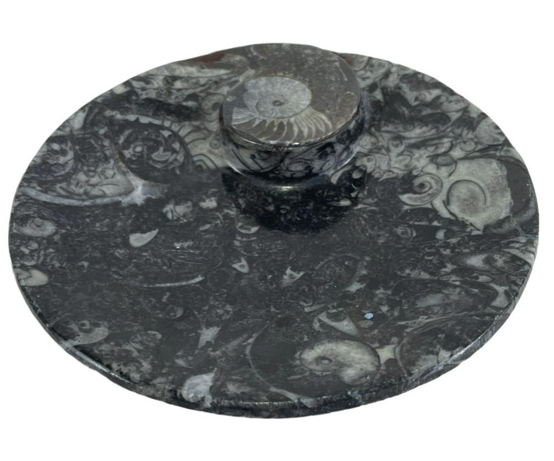 CARVED FOSSIL TRAY: CARVED FOSSIL TRAY - (F286) - 10 OZ Height: 6 in. by Width: 6 in. by Depth: 1