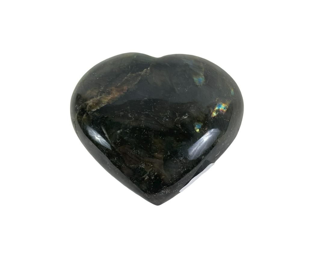POLISIHED LABRADORITE HEART: POLISIHED LABRADORITE HEART - (LA40) - 1 LB 4 OZ Height: 4 in. by Width: 4 in. by Depth: 1