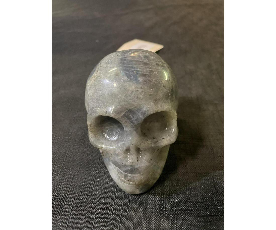 LABRADORITE SKULL: LABRADORITE SKULL - (LA80) - 1 LB 5 OZ Height: 3 in. by Width: 2 in. by Depth: 3