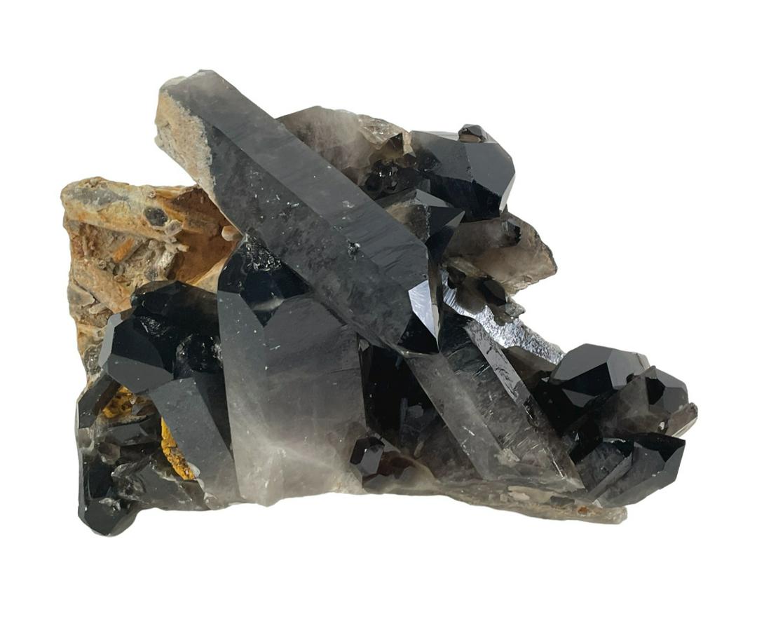 LARGE SMOKY QUARTZ CLUSTER WITH IRON (1 of 3)