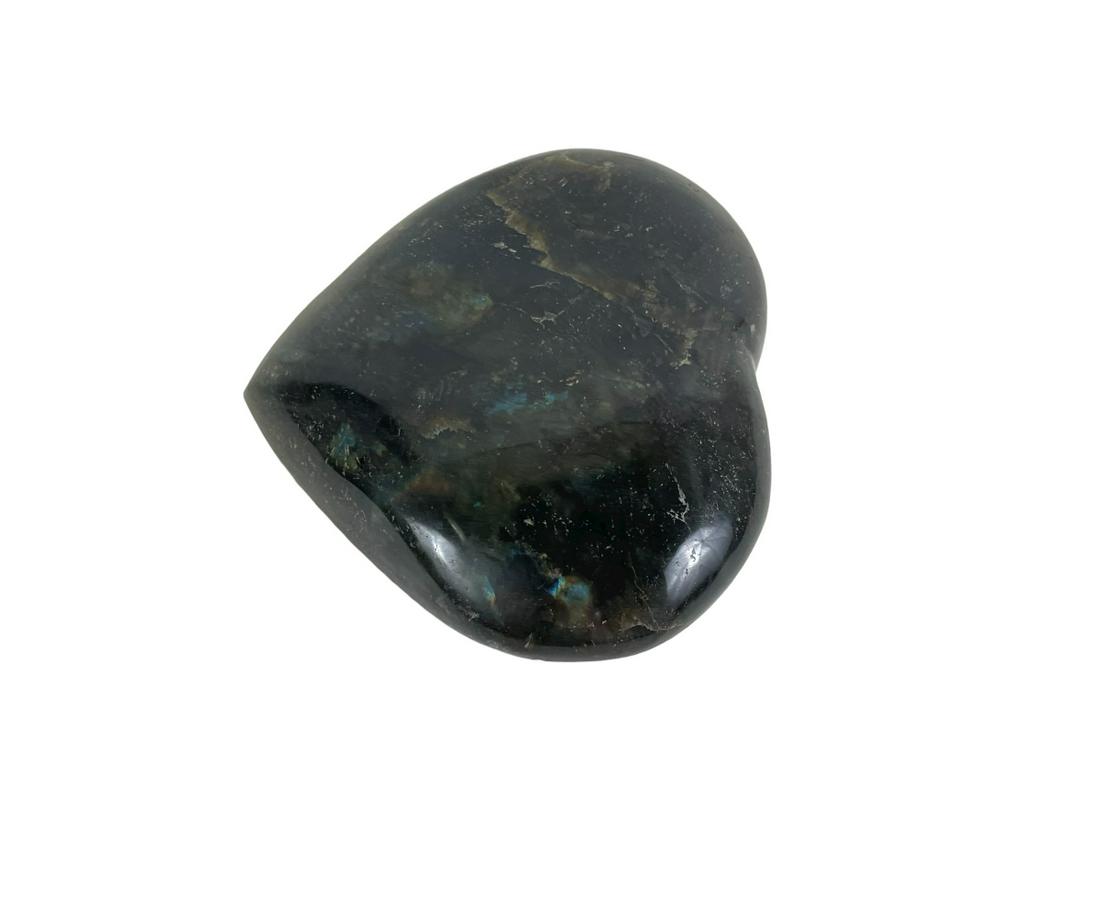 POLISIHED LABRADORITE HEART: POLISIHED LABRADORITE HEART - (LA56) - 1 LB 10 OZ Height: 4 in. by Width: 5 in. by Depth: 1