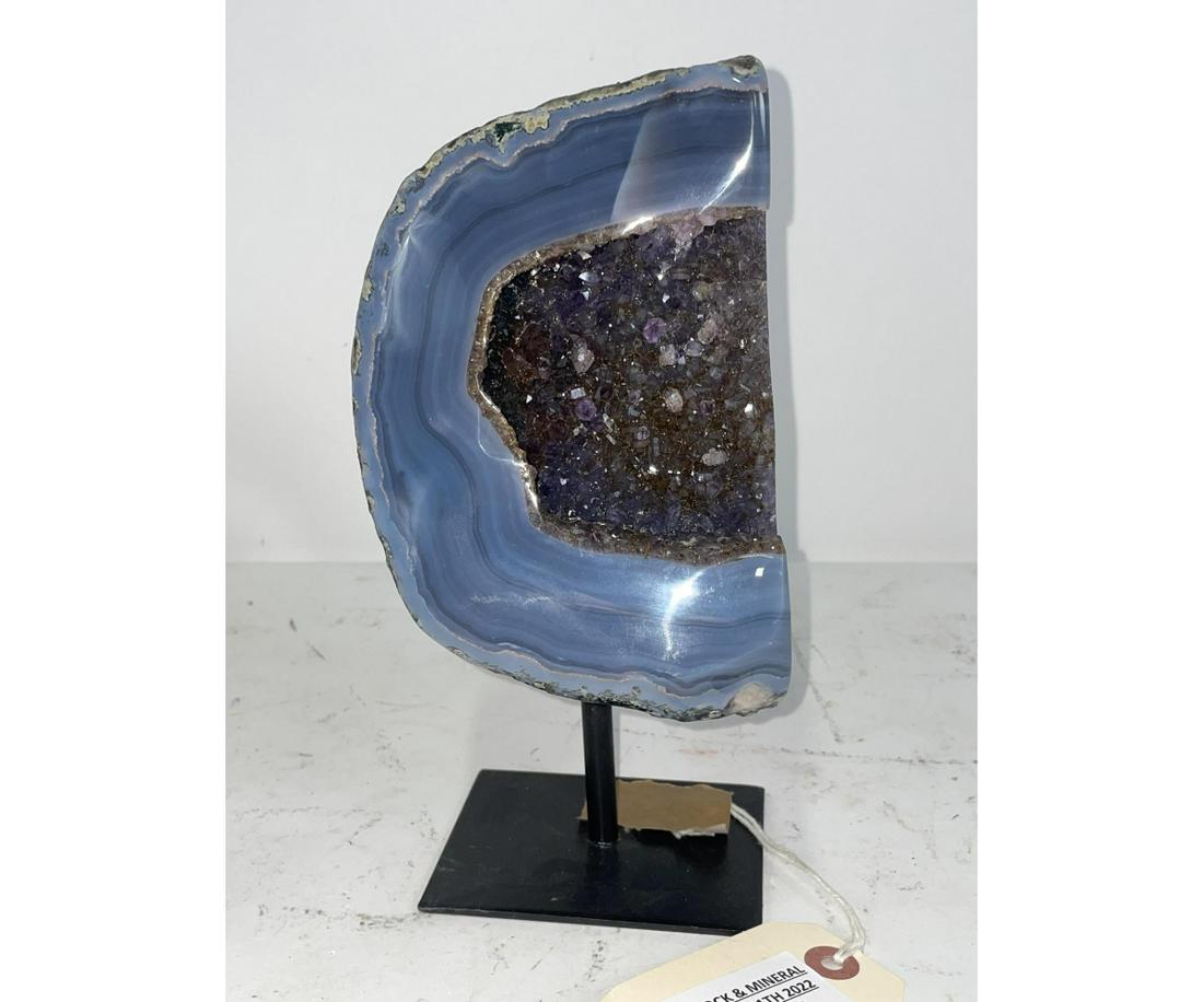 AGATE GEODE WITH AMETHYST ON STAND (1 of 2)