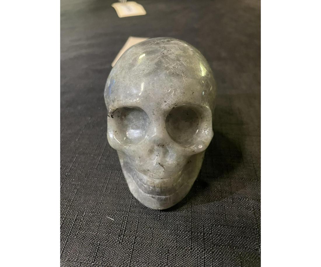 LABRADORITE SKULL: LABRADORITE SKULL - (LA77) - 1 LB 3 OZ Height: 3 in. by Width: 2 in. by Depth: 3