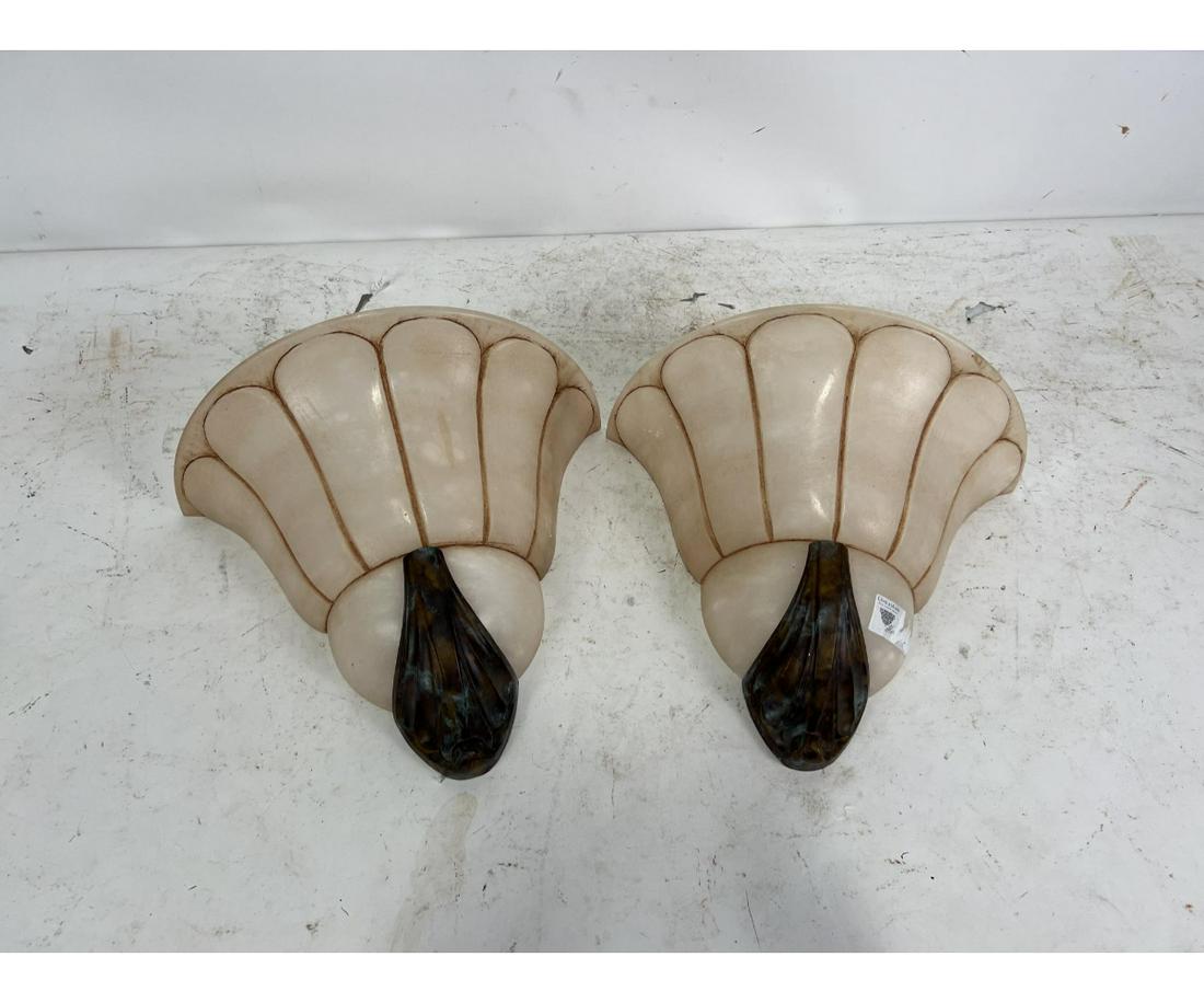 PAIR OF ART DECO SHELL WALL SCONCES: PAIR OF ART DECO SHELL WALL SCONCES Height: 11 in. by Width: 13 in. by Depth: 6