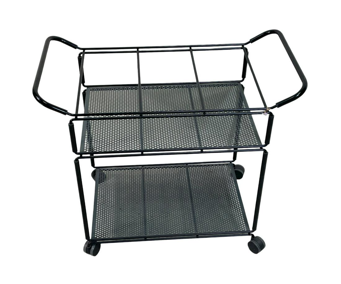 ROLLING METAL BAR CART: ROLLING METAL BAR CART. Height: 28 in. by Width: 32 in. by Depth: 16 in.