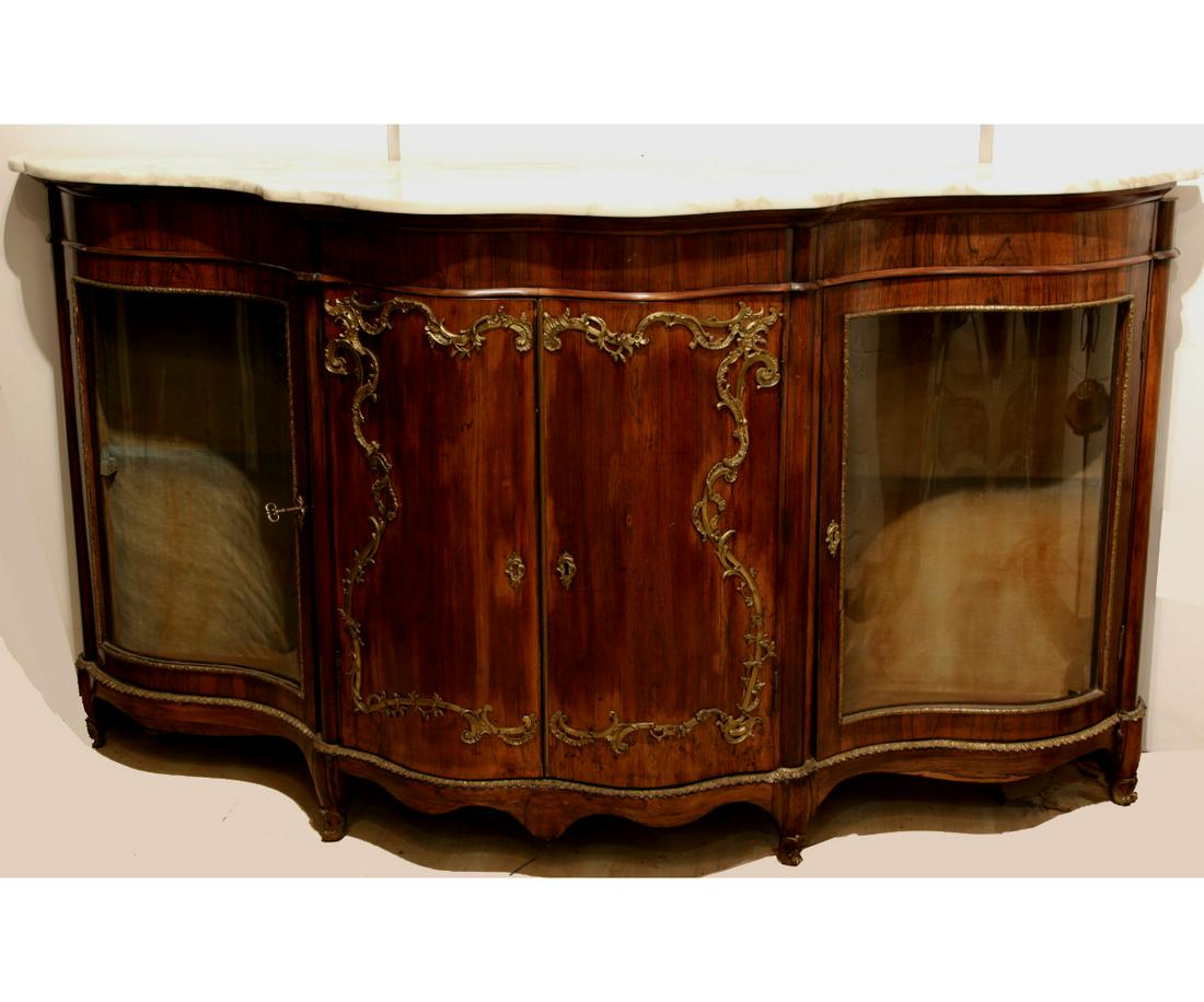 19th CENTURY FRENCH ROSEWOOD MARBLE TOP SIDEBOARD: 19th CENTURY FRENCH ROSEWOOD MARBLE TOP SIDEBOARD. Height: 41 in. by Width: 73 in. by Depth: 20 in.