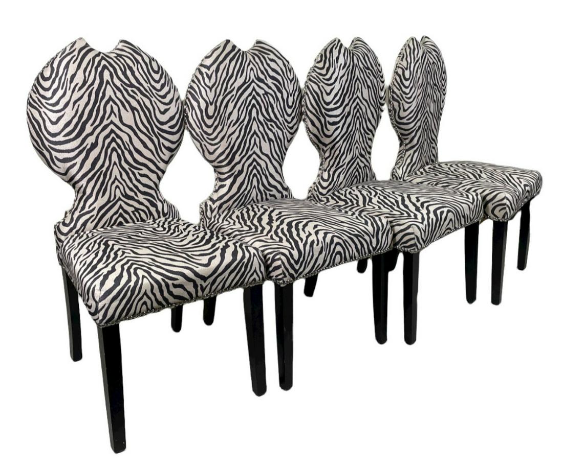 LOT OF FOUR ZEBRA PRINT SIDE CHAIRS: LOT OF FOUR ZEBRA PRINT SIDE CHAIRS. Height: 42 in. by Width: 20 in. by Depth: 21
