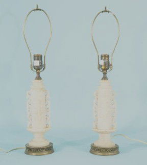 CARVED ALABASTER LAMPS: CARVED ALABASTER LAMPS. Height: 21 1/2 in. by Width: 4 in. by Depth: 4 in.