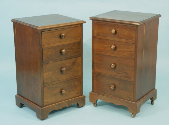 TWO MAHOGANY ARTS & CRAFTS STYLE NIGHTSTANDS: TWO MAHOGANY ARTS & CRAFTS STYLE THREE-DRAWER NIGHTSTANDS. Height: 30 in. by Width: 17 in. by Depth: 15 in.