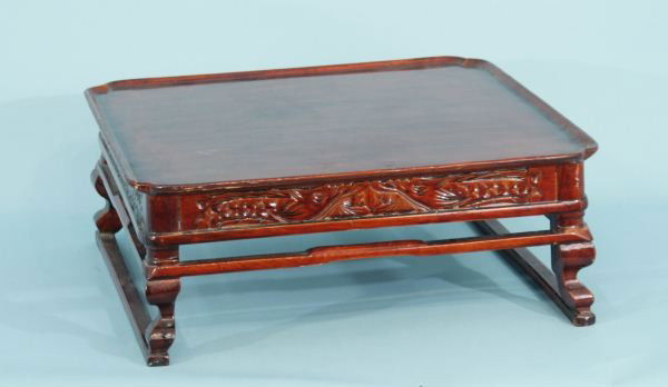 SMALL LACQUERED LOW TABLE: SMALL LACQUERED LOW TABLE. Height: 7 in. by Width: 18 in. by Depth: 18 in.