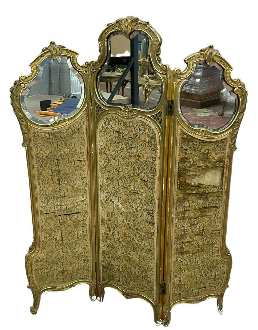 19TH CENTURY FRENCH 3 PANEL FOLDING SCREEN (1 of 3)