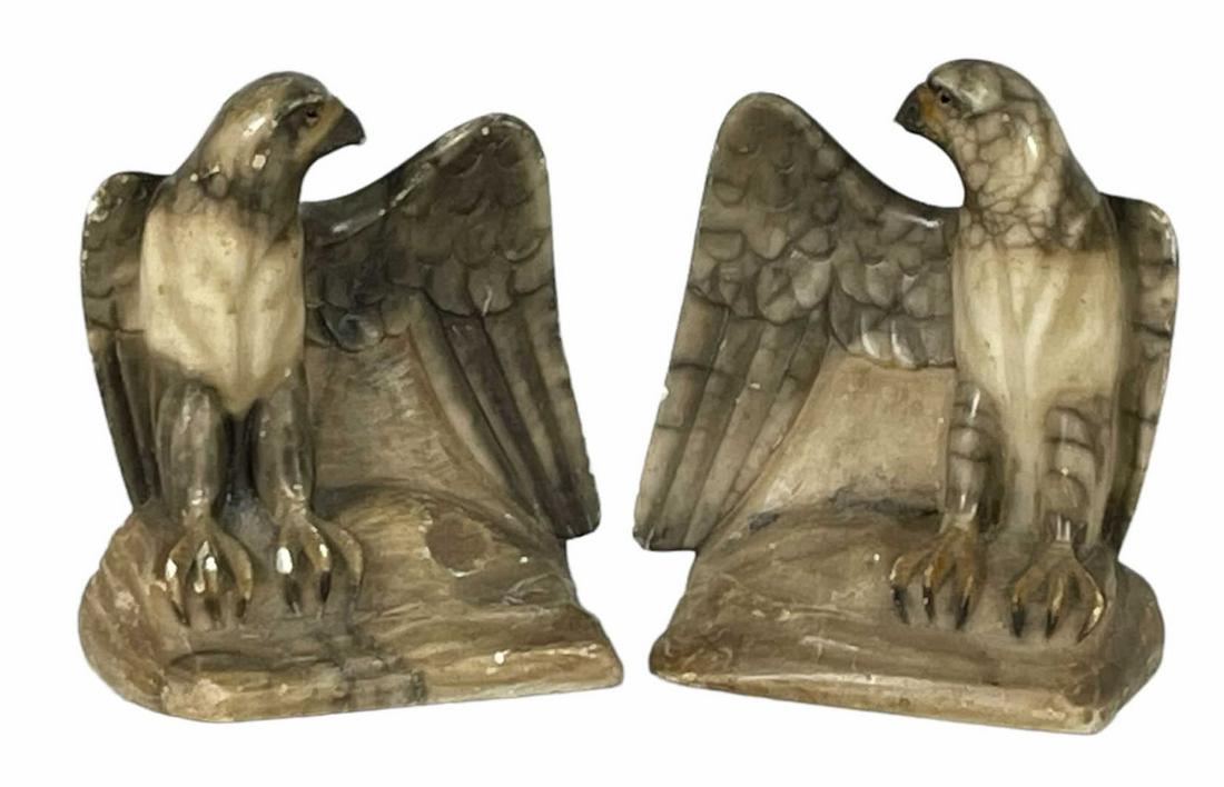 CARVED ALABASTER EAGLE BOOKENDS (1 of 4)