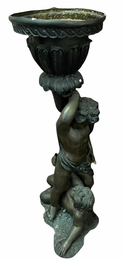 2 BRONZE URNS SUPPORTED BY 2 PUTTIS ON BASE (1 of 5)