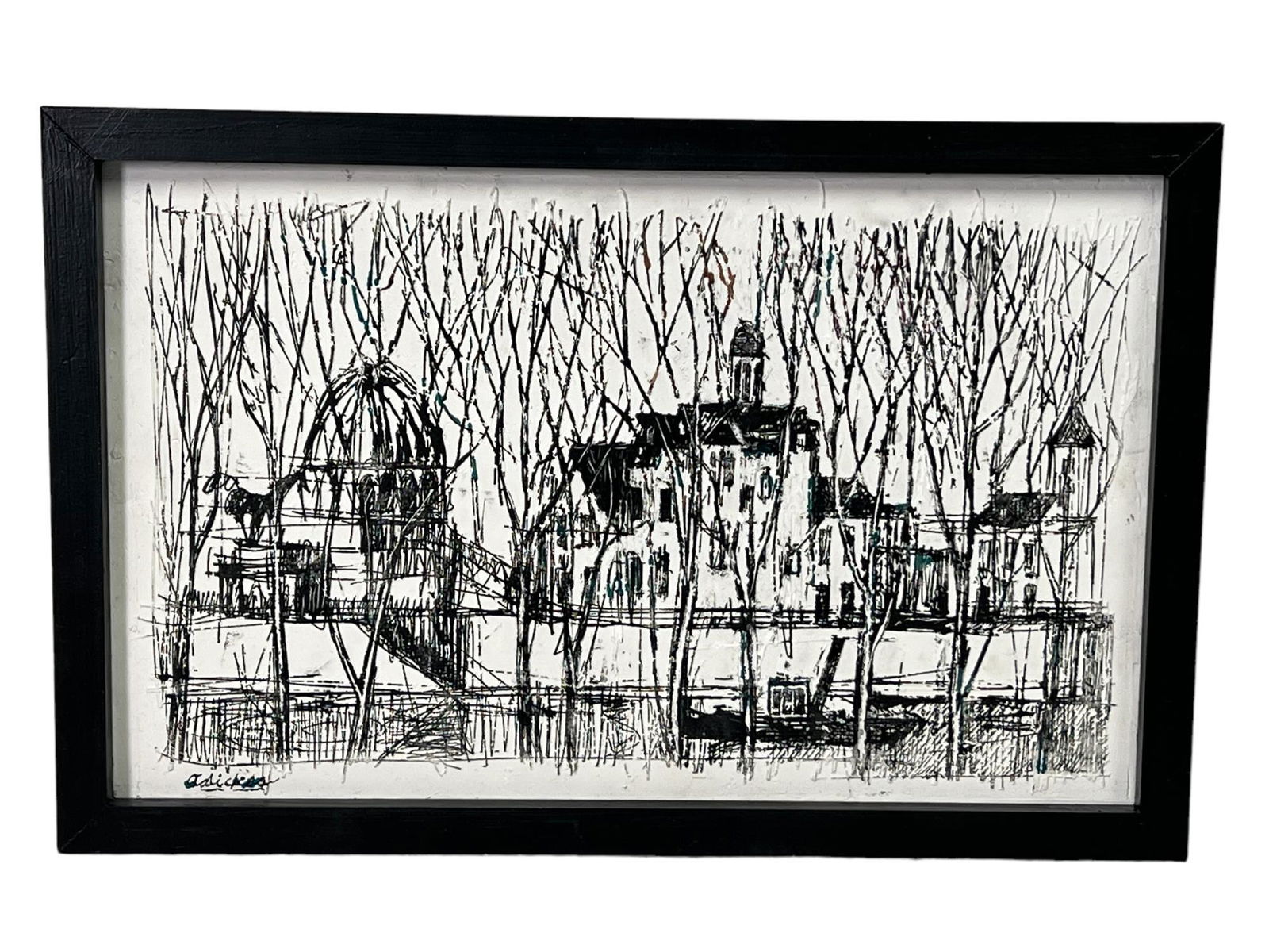 DAVID ADICKES RELIEF: DAVID ADICKES RELIEF CARVED AND PAINTED PLASTER PLAQUE Height: 11.25 in. by Width: 17.25