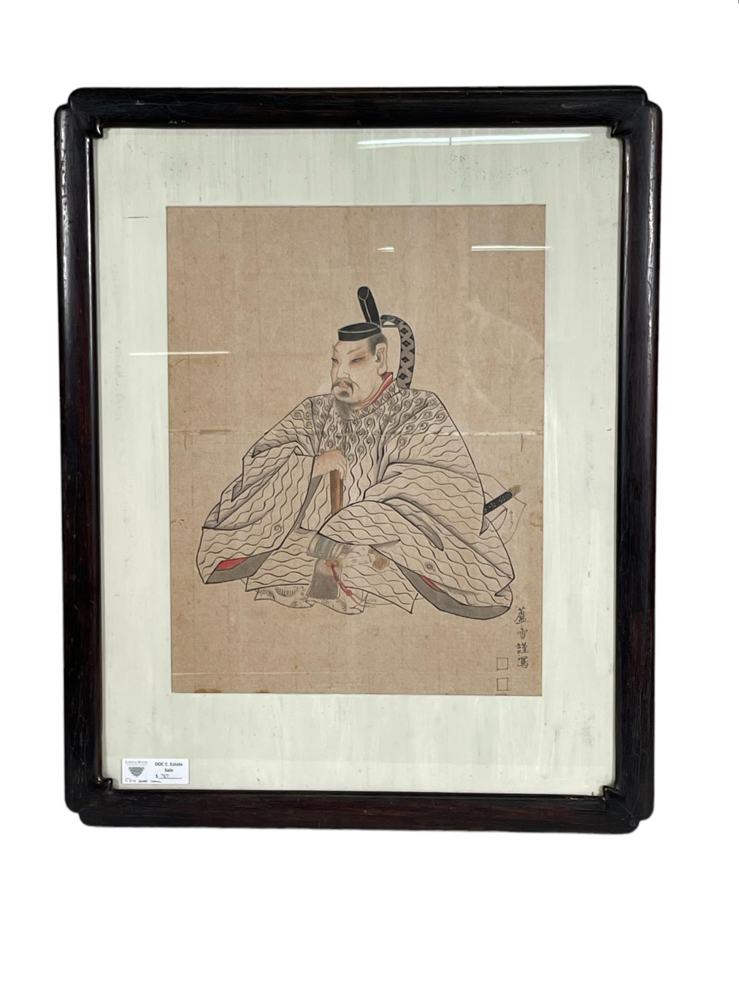 SEATED SAMURAI WATER COLOR ON SILK (1 of 3)