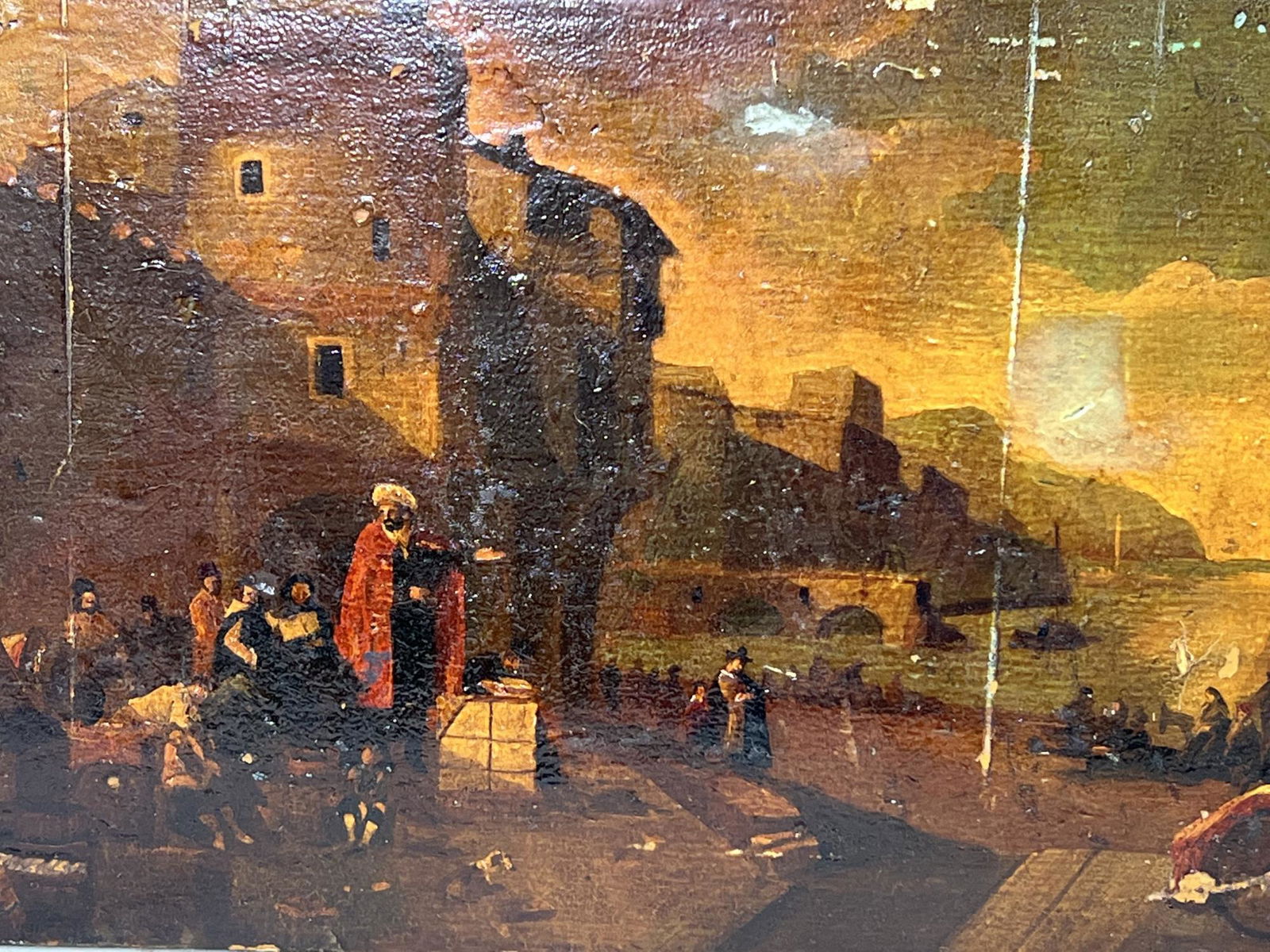 OILON PANEL 18TH C EUROPEAN HARBOR SCENE (1 of 1)