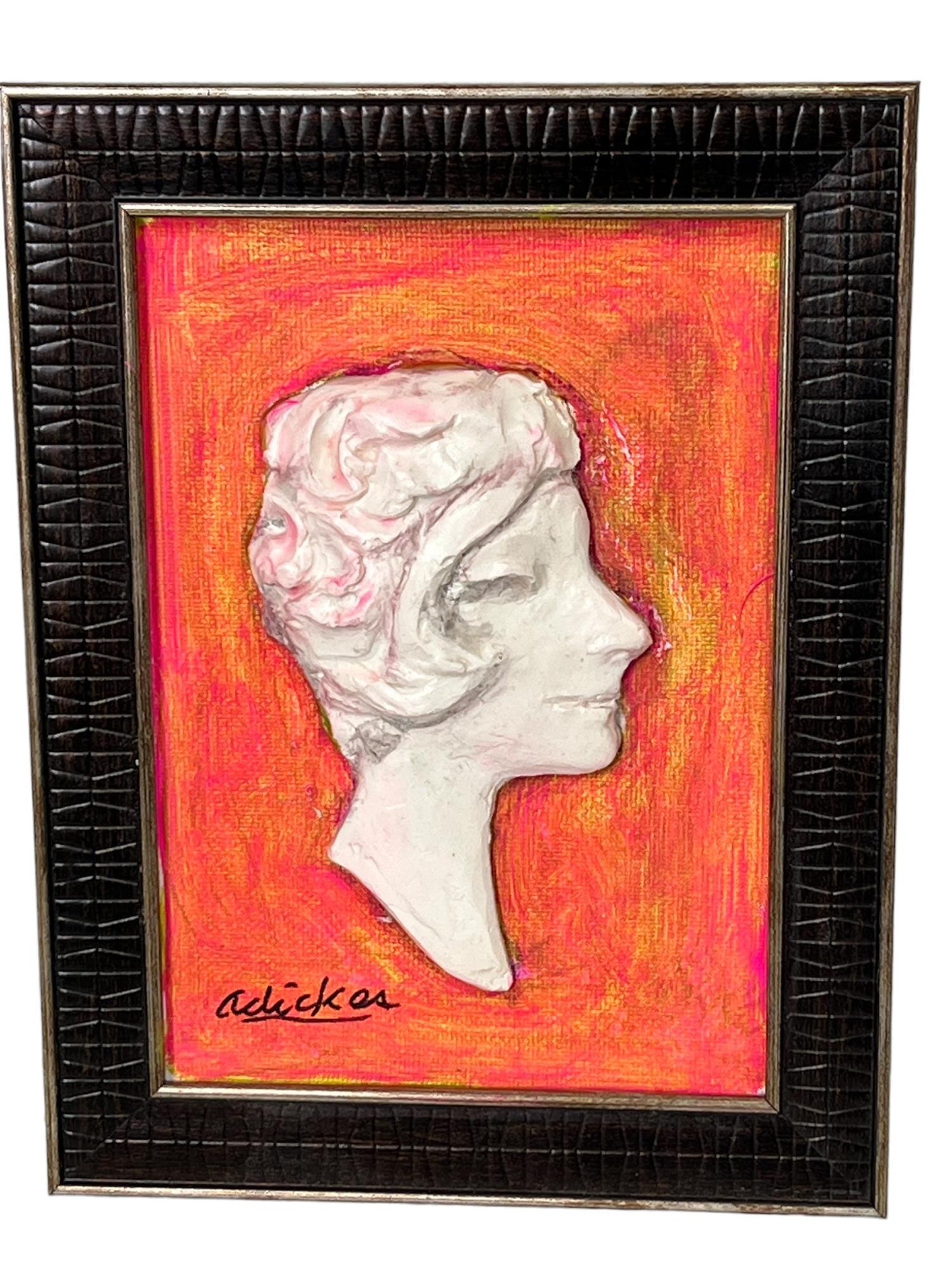 DAVID ADICKES FEMALE HEAD ACRYLIC ON CANVIS: DAVID ADICKES FEMALE HEAD ACRYLIC ON CANVIS Height: 8.5 in. by Width: 6.5 in.