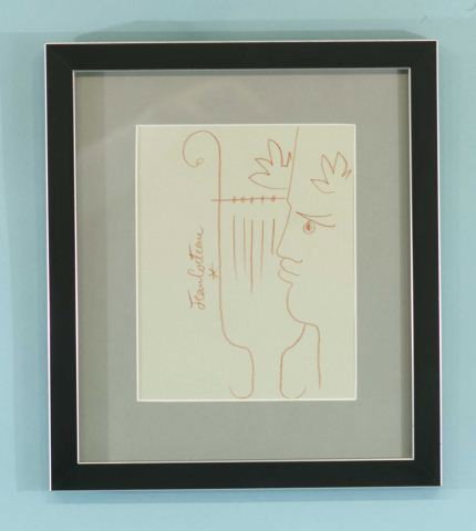 JEAN COCTEAU "PROFILE" PENCIL/CHARCOAL: ATTRIBUTED TO JEAN COCTEAU (1889-1963) "PROFILE" PENCIL/CHARCOAL. FRAMED AND MATTED. Height: 15 1/2 and 10 1/2 in. by Width: 13 1/2 and 7 1/2 in.