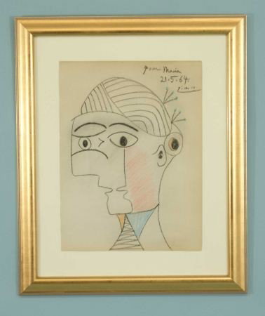 PICASSO DRAWING OF A FACE: AFTER PICASSO DRAWING OF A FACE Height: 16 in. by Width: 11 in. by Depth: 1 in.