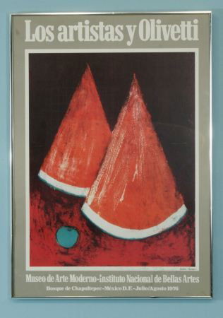 TAMAYO "LOS ARTISTAS Y OLIVETTI" POSTER: TAMAYO "LOS ARTISTAS Y OLIVETTI" PENCIL SIGNED POSTER. Height: 27 in. by Width: 19 in. by Depth: 1 in.