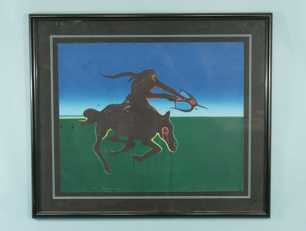 JOHN NIETO "LAST AMERICAN SURVIVOR" #AP/100: JOHN NIETO "LAST AMERICAN SURVIVOR" COLOR SILKSCREEN EDITION #AP/100. Height: 36 in. by Width: 43 in. by Depth: 1 in.