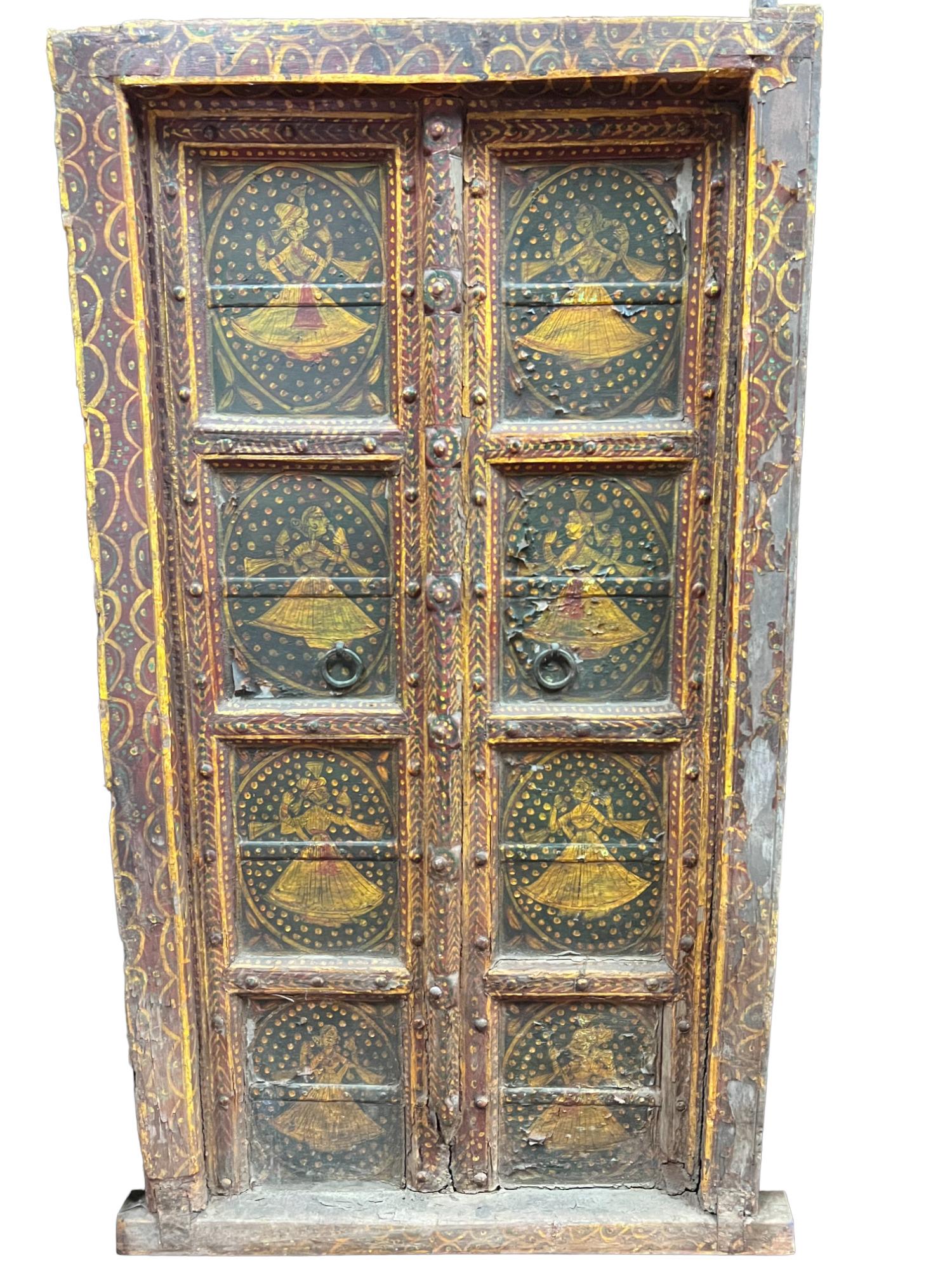 ANTIQUE PAINTED INDIAN PANEL DOOR (1 of 3)