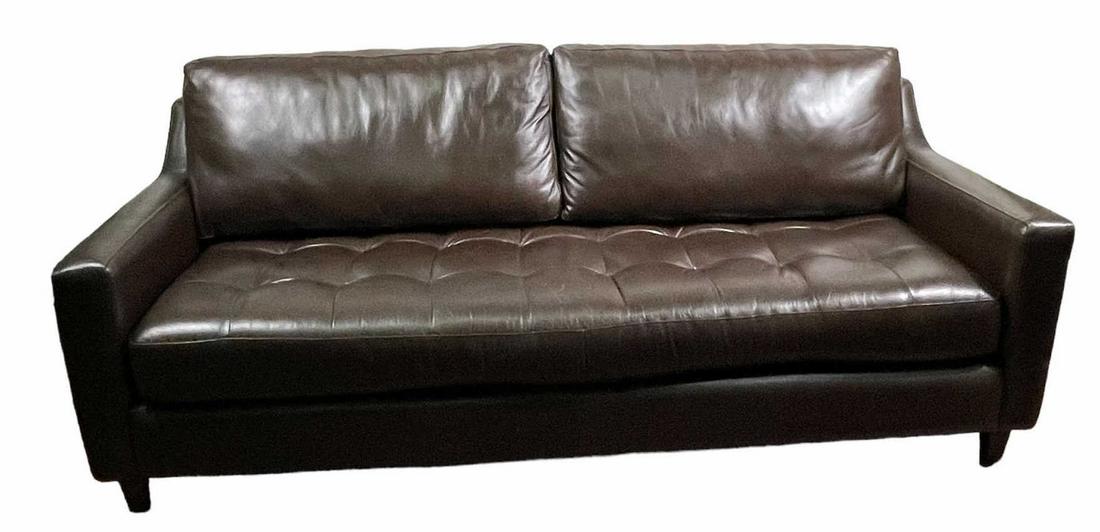 BROWN LEATHER BUTTON-TUFTED SEAT SOFA (1 of 2)