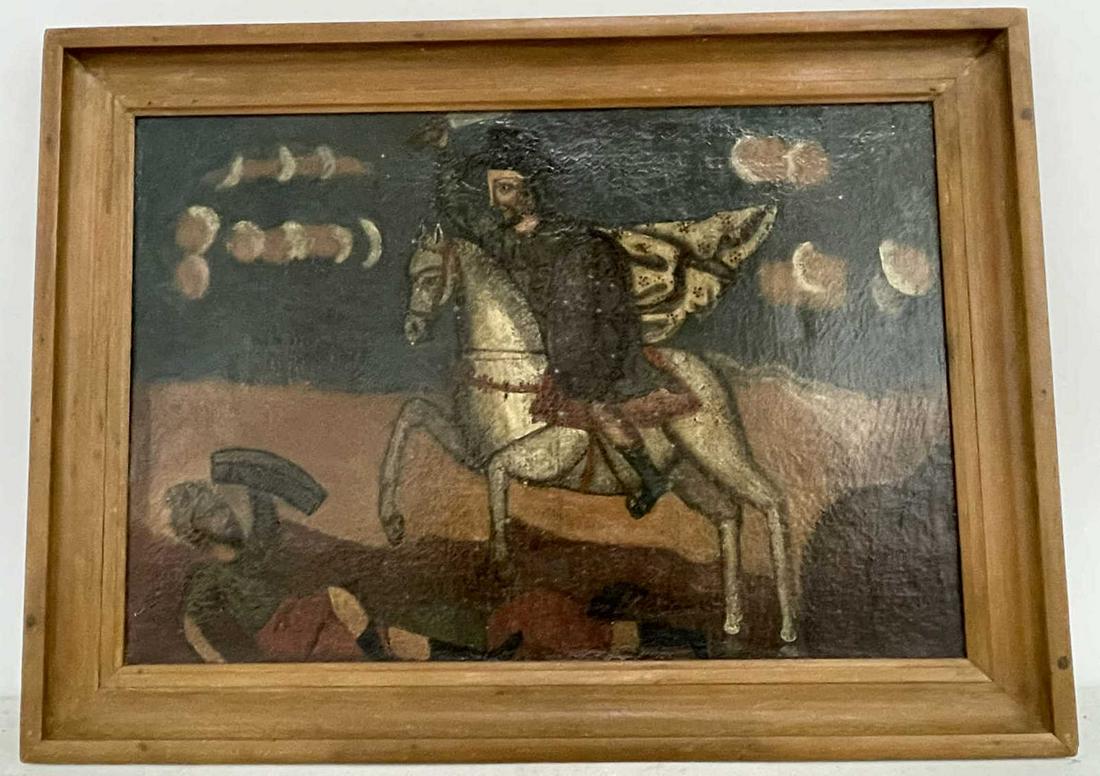 CUSCO SCHOOL C.19TH BATTLE SCEEN OIL ON CANVAS (1 of 2)