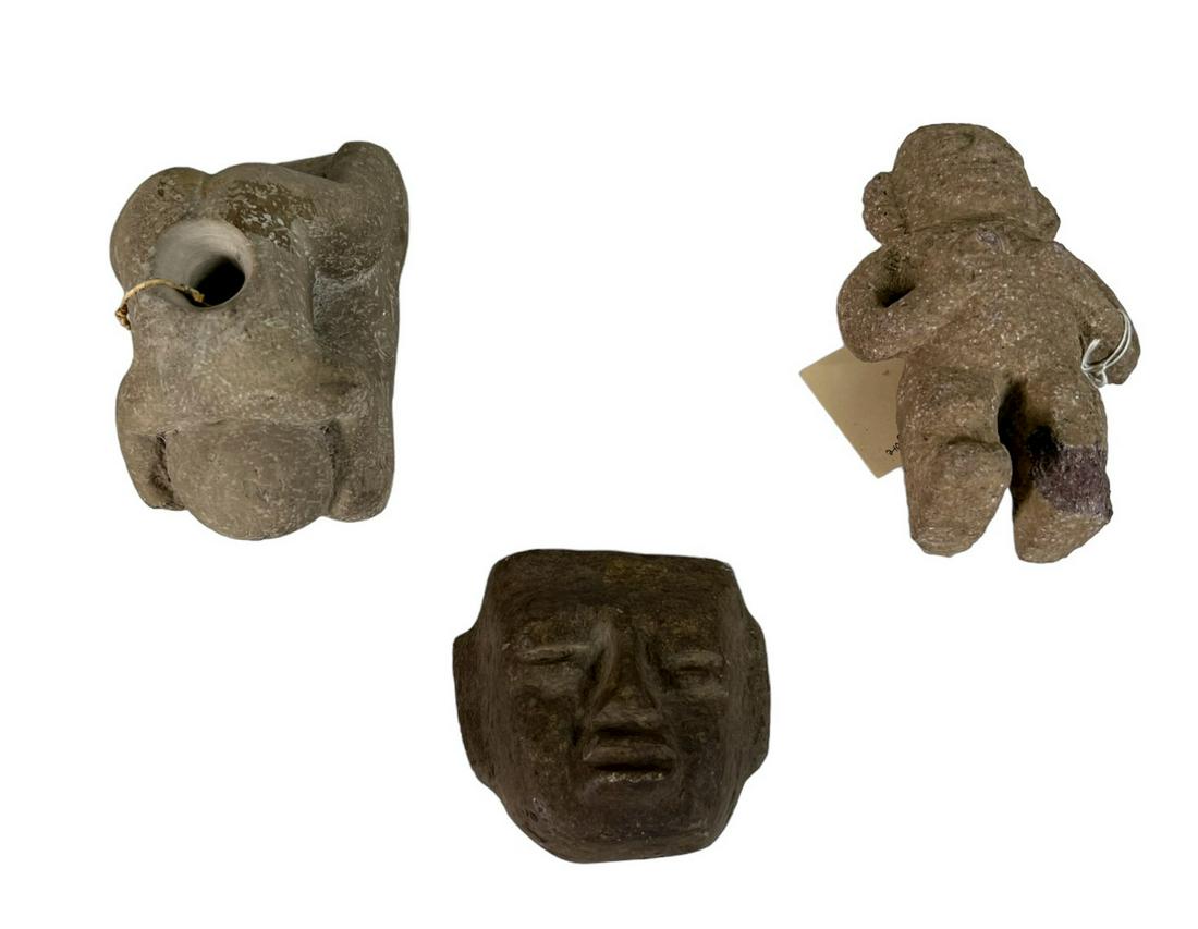 LOT OF THREE PRE-COLOMBIAN STONE CARVED OBJECTS (1 of 5)