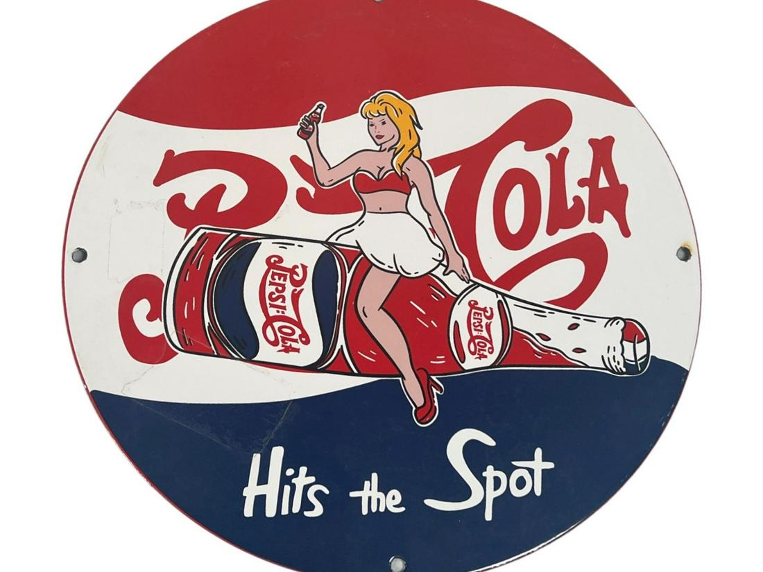 PEPSI COLA ENAMELED SIGN: PEPSI COLA ENAMELED SIGN Height: 11.75