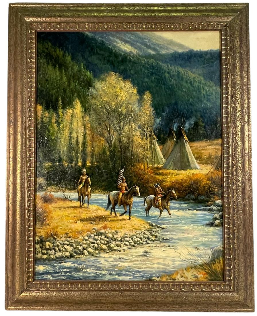 INDIANS ALONG THE ROCKY STREAM BY C. PICCART (1 of 3)