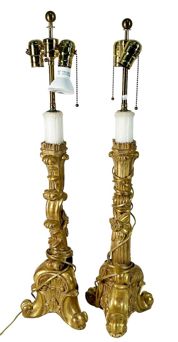 PAIR OF GILT CARVED TABLE LAMPS (1 of 4)