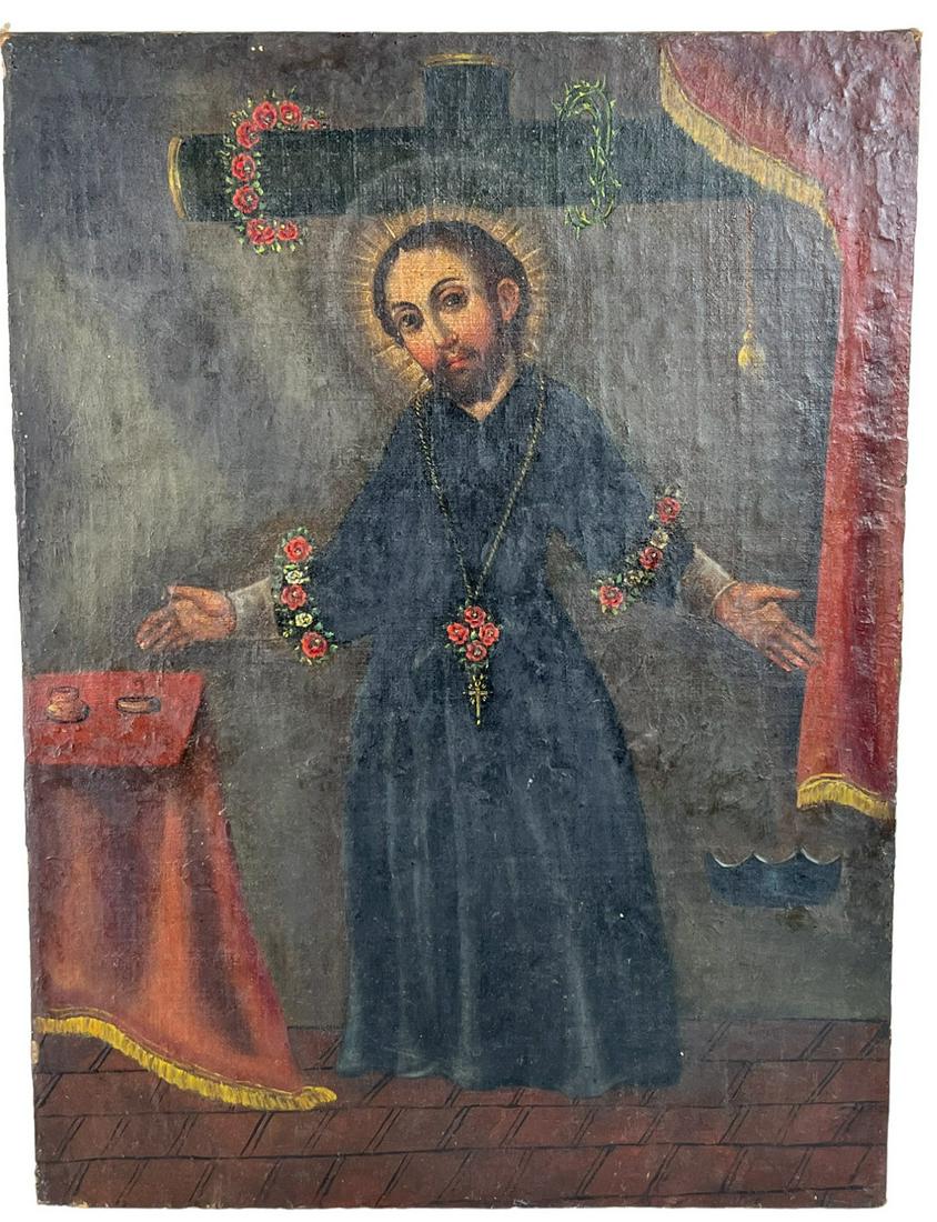 17th CENTURY SPANISH MONK OIL ON CANVAS (1 of 3)