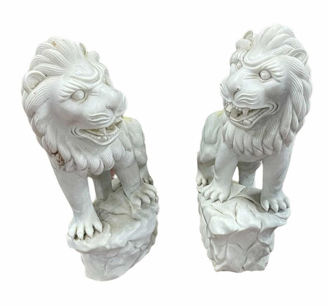 PAIR OF CARVED MARBLE LIONS (1 of 6)