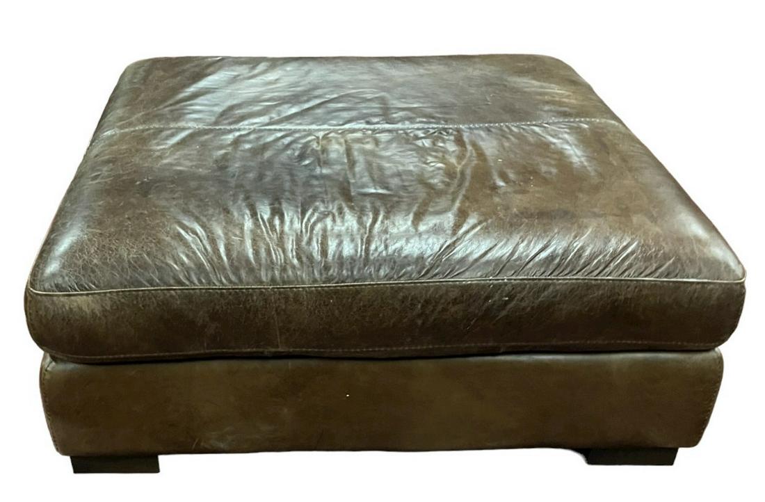 ITALIAN BROWN LEATHER OTTOMAN (1 of 3)