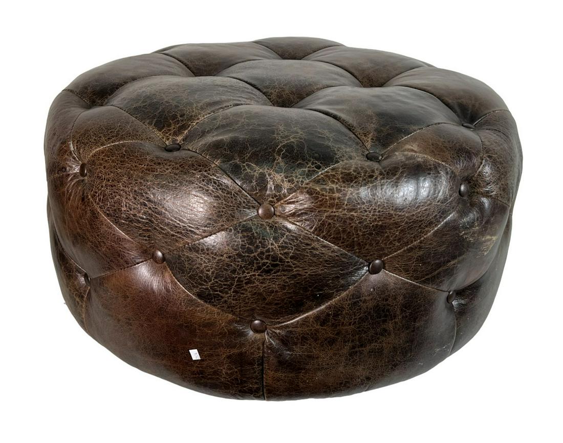 BUTTON-TUFTED LEATHER OTTOMAN (1 of 3)