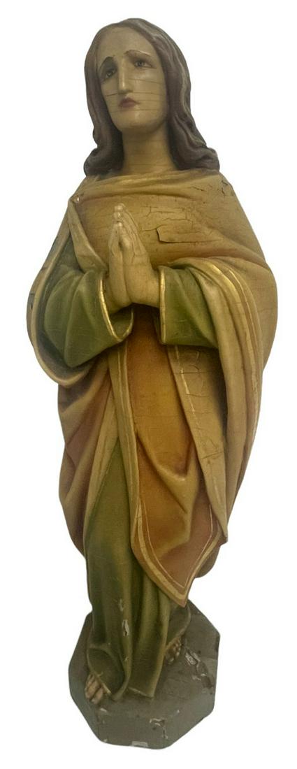18th CENTURY WOOD CARVED MARY MAGDALENE: 18th CENTURY WOOD CARVED MARY MAGDALENE. Height: 23 in. by Width: 6 in. by Depth: 6