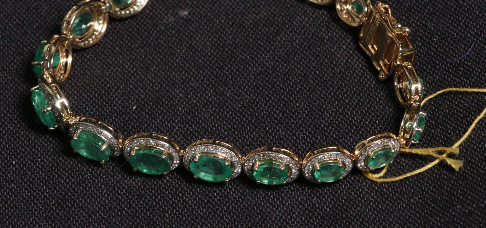 14 KT YELLOW GOLD EMERALD BERYL & DIAMOND BRACELET (1 of 5)