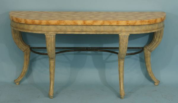 MAITLAND-SMITH FAUX MARBLE PAINTED CONSOLE TABLE: MAITLAND-SMITH FAUX MARBLE PAINTED CONSOLE TABLE. Height: 30 1/2 in. by Width: 62 1/2 in. by Depth: 20 1/4 in.