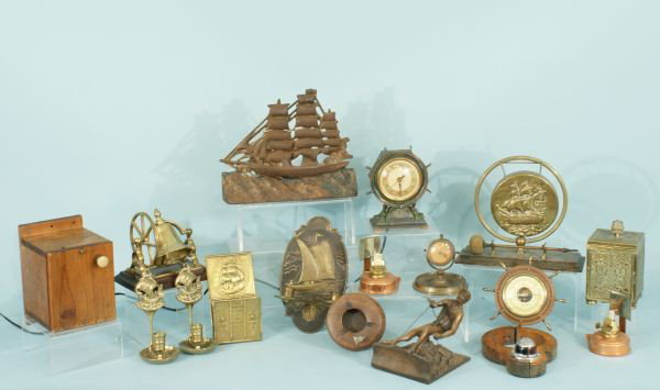 SEVENTEEN NAUTICAL MEMORABILIA & ACCESSORY PIECES: LOT OF SEVENTEEN NAUTICAL MEMORABILIA & ACCESSSORY PIECES. Height: 9 1/2 and 10 and 4 1/2 in. by Width: 11 and 11 1/2 and 5 in. by Depth: 4 1/4 and 2 1/4 and 5 in.